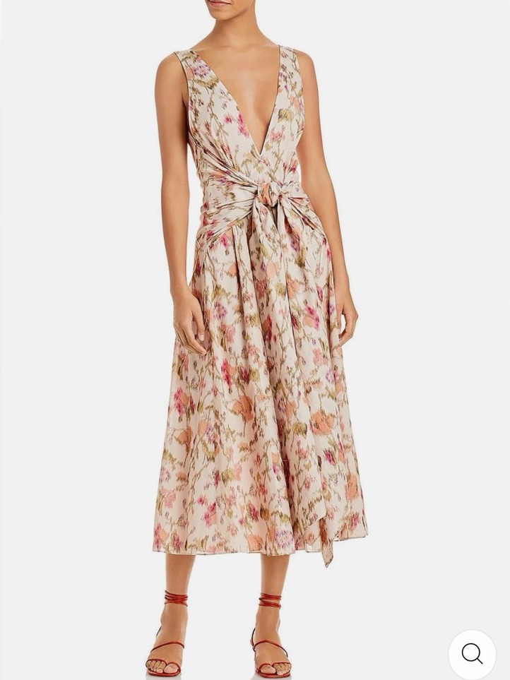 Rebecca Taylor Floral Cotton Front Tie Midi Dress Size 6 Sleeveless Cottagecore